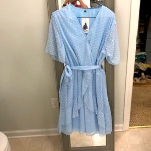 Light blue ruffle wrap dress dotted swiss